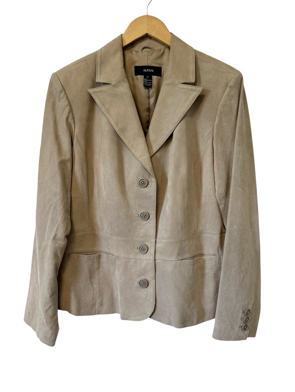 Alfani Women's Tan Suede Button Front Leather Jacket XL Y2K Vintage Spring Fall‎